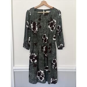 Boden Jodie Floral Day Dress Size 6L Green Brown Print